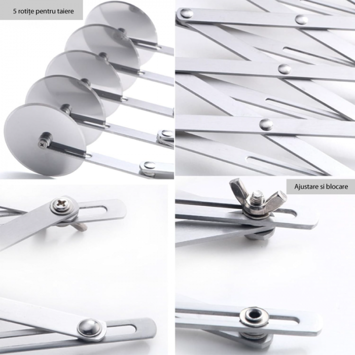 Dispozitiv cu 5 Rotite Extensibil Profesional SUPER TRENDS®, Pentru Taiat Aluat, Biscuiti, Ravioli si Patiserie, Otel Inoxidabil, 24.8 x 5.2 x 5.3 cm, Argintiu [3]