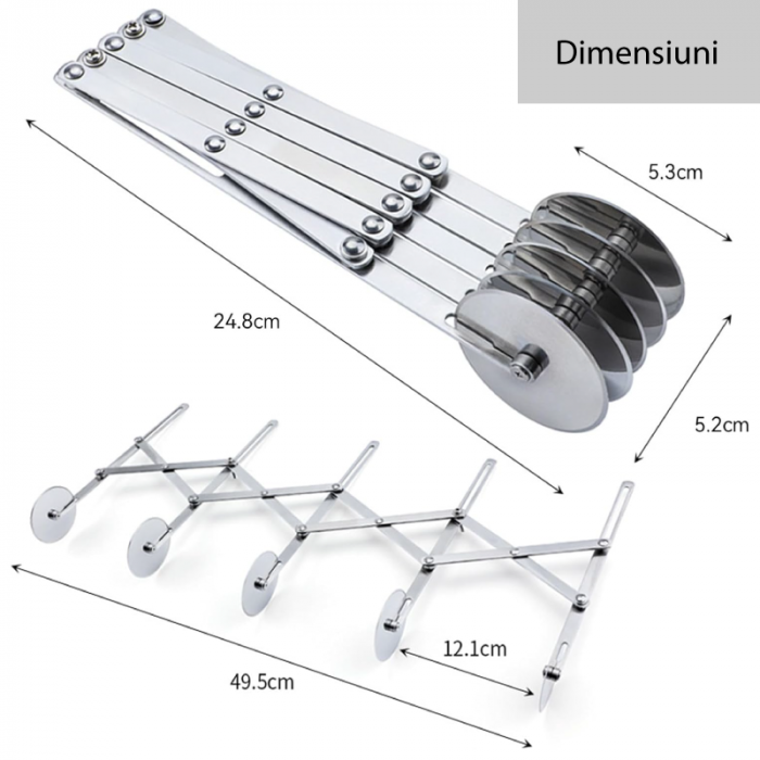 Dispozitiv cu 5 Rotite Extensibil Profesional SUPER TRENDS®, Pentru Taiat Aluat, Biscuiti, Ravioli si Patiserie, Otel Inoxidabil, 24.8 x 5.2 x 5.3 cm, Argintiu [4]