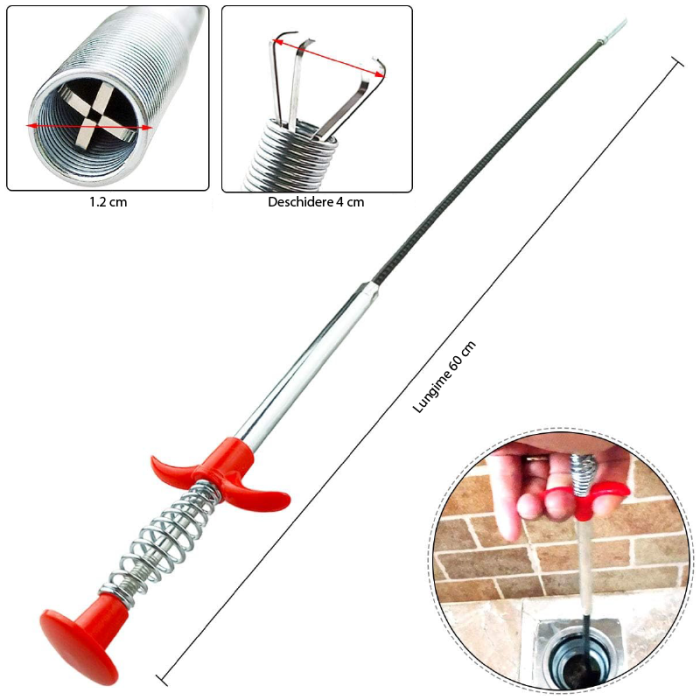 Dispozitiv Pentru Desfundarea Tevilor SUPER TRENDS®, Sarpe Multifunctional Din Otel Inoxidabil, Flexibil,  Curatare a Scurgerilor Din Bucatarie si Baie [4]