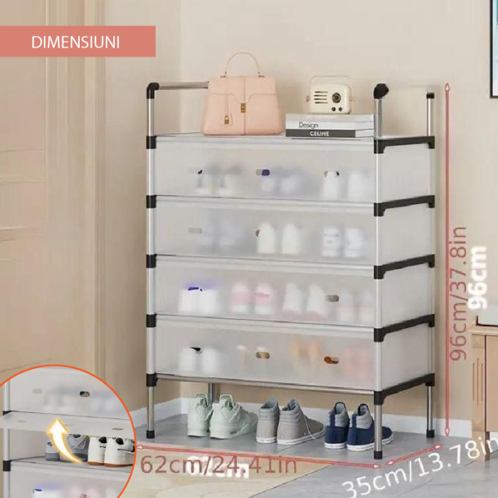 Dulap de Depozitare Incaltaminte SUPER TRENDS®, Raft Pentru Pantofi, Usor de Asamblat, Economiseste Spatiu, 5 Straturi, 62 x 35 x 96 cm, Alb [7]