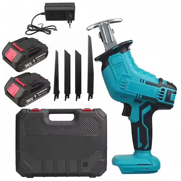 Fierastrau Electric Sabie Profesional SUPER TRENDS®, cu 2 Acumulatori 36V, Autonomie 3 Ore, 4 Panze, Pentru Multiple Materiale, Albastru [5]