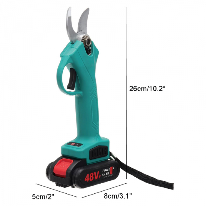 Foarfeca Electrica pentru Gradinarit Profesionala, SUPER TRENDS®, 2 Acumulatori 48V, cu Lama din Otel Carbon, Baterie 9700mAh, Valiza de Transport si Accesorii [6]