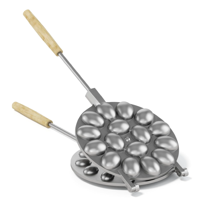 Forma de Copt cu 16 Orificii Pentru Prajituri in Forma de Nuca SUPER TRENDS®, Manere Din Lemn, Diametru 16 cm, Aluminiu, Gri [1]