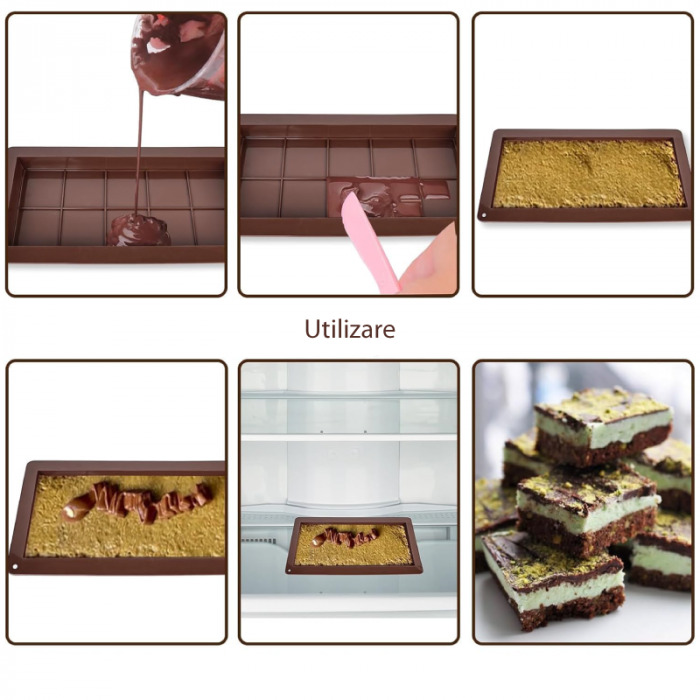 Forma Pentru Ciocolata Din Silicon Premium SUPER TRENDS®, 1 Bucata, Antiaderenta, 10 patrate, Demulare Usoara, Model Adanc, Ideala Pentru Tablete de Ciocolata, Biscuiti si Bomboane, 25 x 14 x 1, 7 cm, [5]
