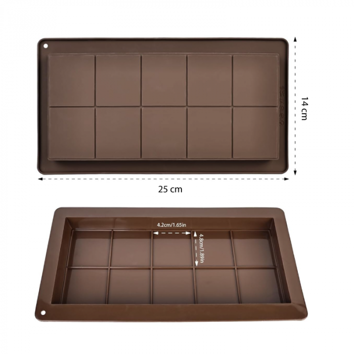 Forma Pentru Ciocolata Din Silicon Premium SUPER TRENDS®, 1 Bucata, Antiaderenta, 10 patrate, Demulare Usoara, Model Adanc, Ideala Pentru Tablete de Ciocolata, Biscuiti si Bomboane, 25 x 14 x 1, 7 cm, [4]