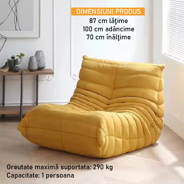 Fotoliu Premium cu Interior Din Spuma de Calitate SUPER TRENDS®, Fara Asamblare, Galben, 87x100x70 cm [9]