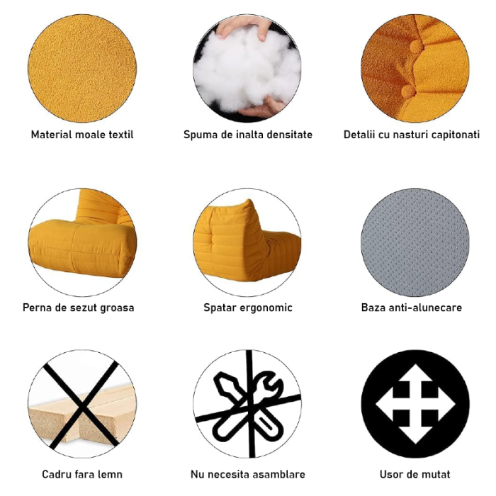 Fotoliu Premium cu Interior Din Spuma de Calitate SUPER TRENDS®, Fara Asamblare, Galben, 87x100x70 cm [12]