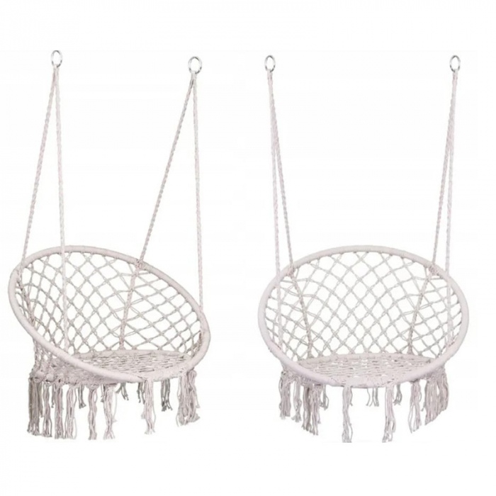 Fotoliu Tip Balansoar Suspendat SUPER TRENDS®, Premium, Greutate Suportata 150 kg, Cadru Cercuri Metalice, Perna, Bej [8]