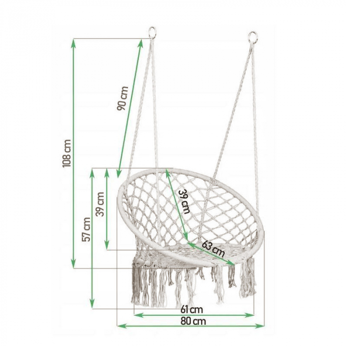 Fotoliu Tip Balansoar Suspendat SUPER TRENDS®, Premium, Greutate Suportata 150 kg, Cadru Cercuri Metalice, Perna, Bej [2]