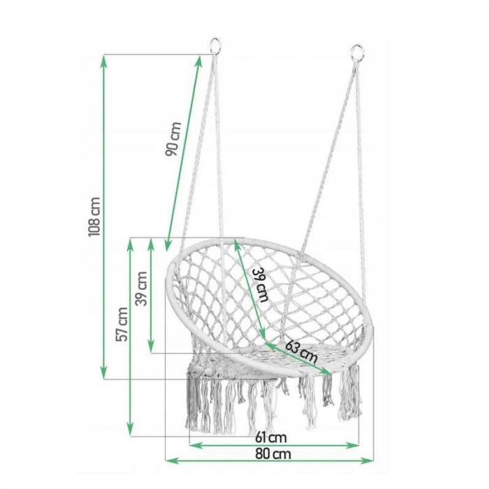 Fotoliu Tip Balansoar Suspendat SUPER TRENDS®, Premium, Greutate Suportata 150 kg, Cadru Cercuri Metalice, Perna, Bej [3]