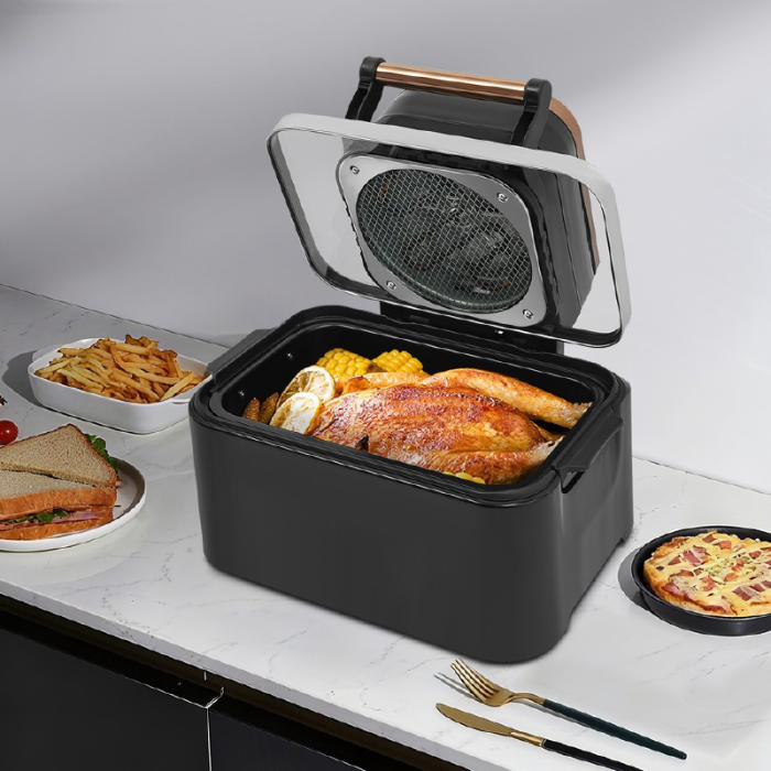 Friteuza cu Aer Cald 12 L, 2500W SUPER TRENDS®, Air Fryer cu Fereastra, Ecran Digital Tactil, 6 Programe, Temperatura 80-210°C, Negru [12]