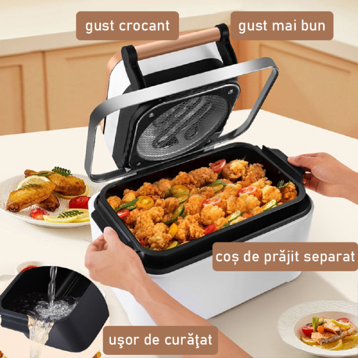 Friteuza cu Aer Cald 12 L, 2500W SUPER TRENDS®, Air Fryer cu Fereastra, Ecran Digital Tactil, 6 Programe, Temperatura 80-210°C, Negru [2]