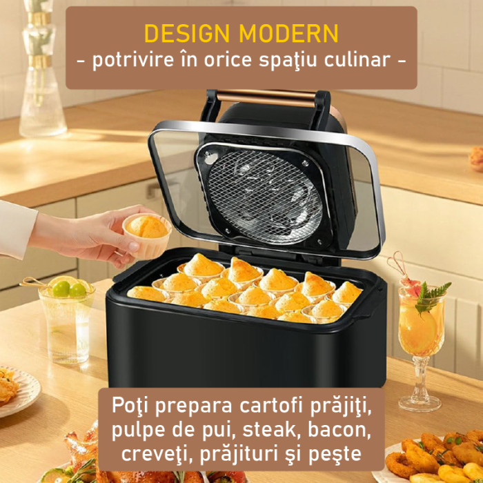 Friteuza cu Aer Cald 12 L, 2500W SUPER TRENDS®, Air Fryer cu Fereastra, Ecran Digital Tactil, 6 Programe, Temperatura 80-210°C, Negru [6]