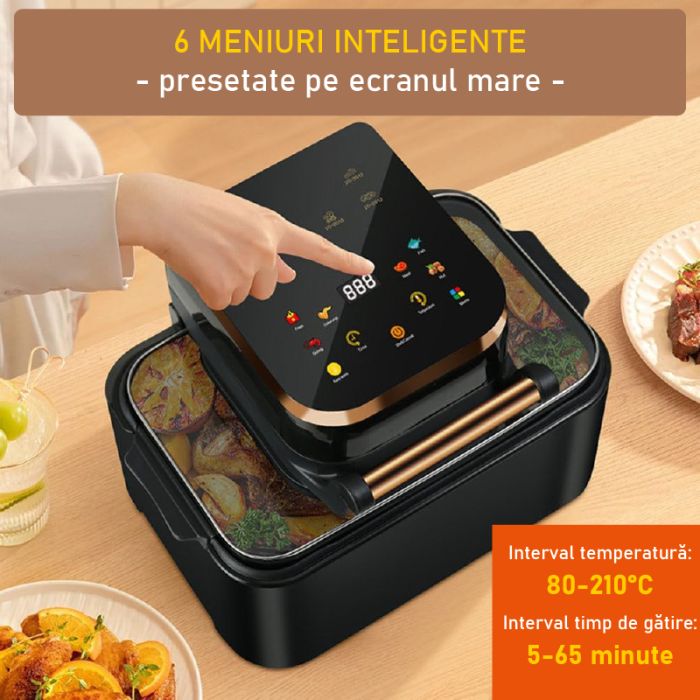 Friteuza cu Aer Cald 12 L, 2500W SUPER TRENDS®, Air Fryer cu Fereastra, Ecran Digital Tactil, 6 Programe, Temperatura 80-210°C, Negru [5]