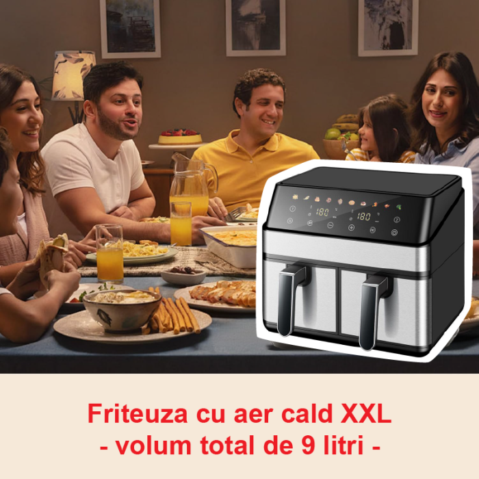 Friteuza Dubla Airfryer Fara Ulei Premium SUPER TRENDS®, Capacitate 9L, Putere 2000 W, Tehnologie Smart Chef cu 8 Programe Prestabilite [3]