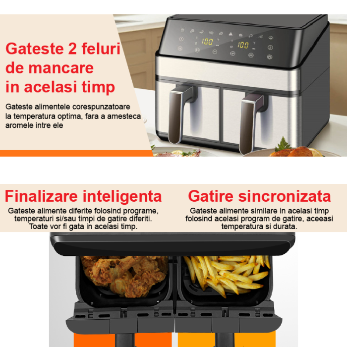 Friteuza Dubla Airfryer Fara Ulei Premium SUPER TRENDS®, Capacitate 9L, Putere 2000 W, Tehnologie Smart Chef cu 8 Programe Prestabilite [14]