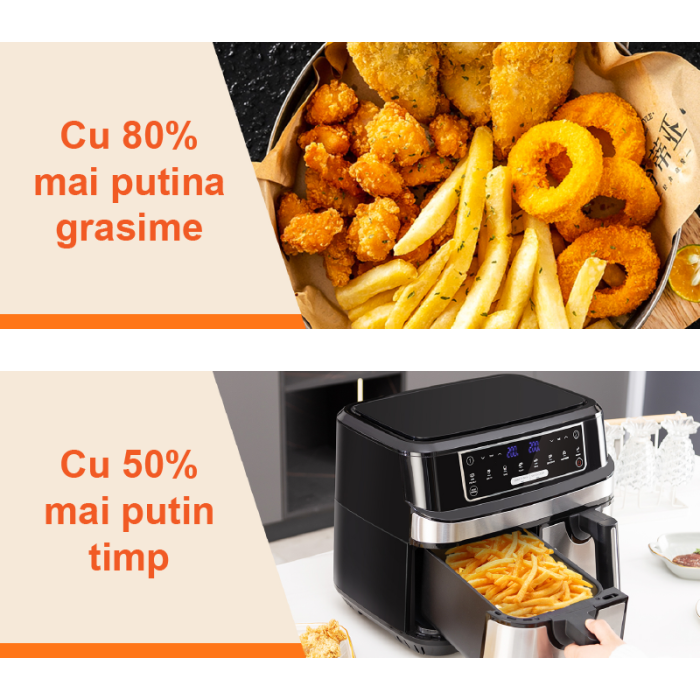 Friteuza Dubla Airfryer Fara Ulei Premium SUPER TRENDS®, Capacitate 9L, Putere 2000 W, Tehnologie Smart Chef cu 8 Programe Prestabilite + CADOU Razatoare 14 in 1 [10]