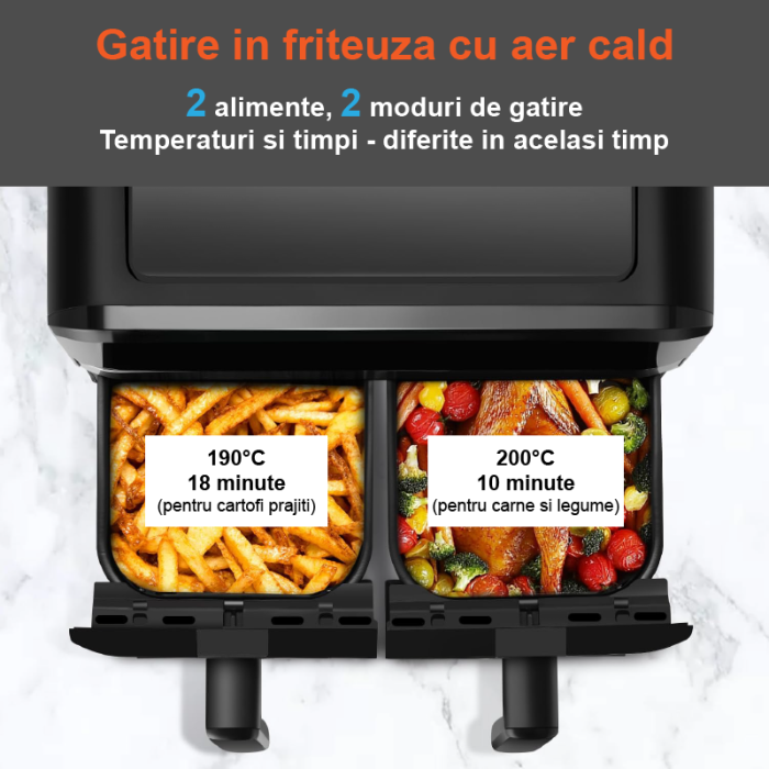 Friteuza Dubla Airfryer Fara Ulei Premium SUPER TRENDS®, Capacitate 9L, Putere 2000 W, Tehnologie Smart Chef cu 8 Programe Prestabilite, Cuve cu Fereastra, Temperatura Maxima 200˚C, Pastrare la Cald, [4]