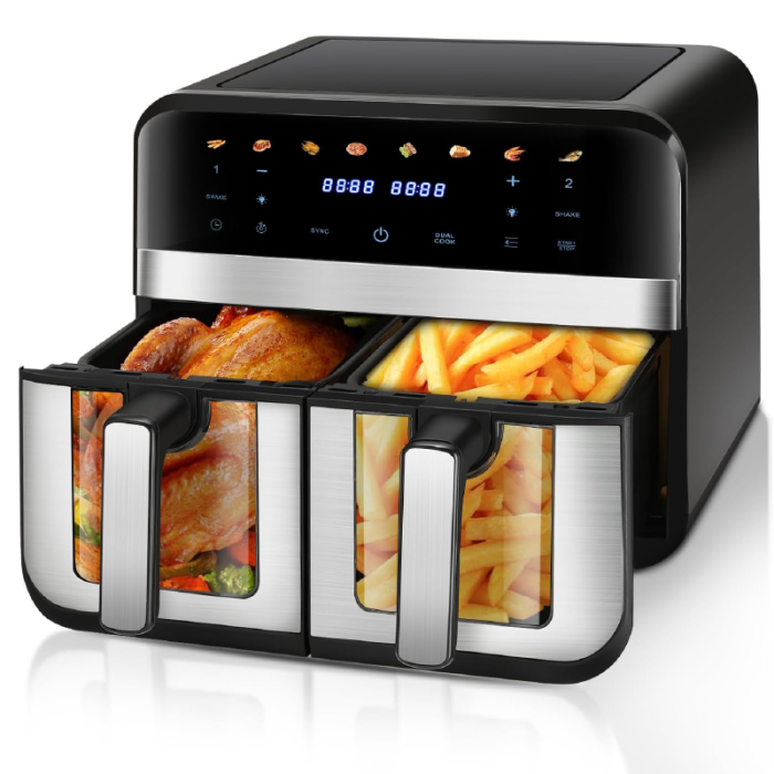 Friteuza Dubla Airfryer Fara Ulei Premium SUPER TRENDS®, Capacitate 9L, Putere 2000 W, Tehnologie Smart Chef cu 8 Programe Prestabilite, Cuve cu Fereastra, Temperatura Maxima 200˚C, Pastrare la Cald, [2]