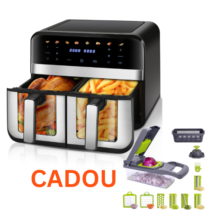 Friteuza Dubla Airfryer Fara Ulei Premium SUPER TRENDS®, Capacitate 9L, Putere 2000 W, Tehnologie Smart Chef cu 8 Programe Prestabilite, Cuve cu Fereastra, Temperatura Maxima 200˚C, Pastrare la Cald, [1]