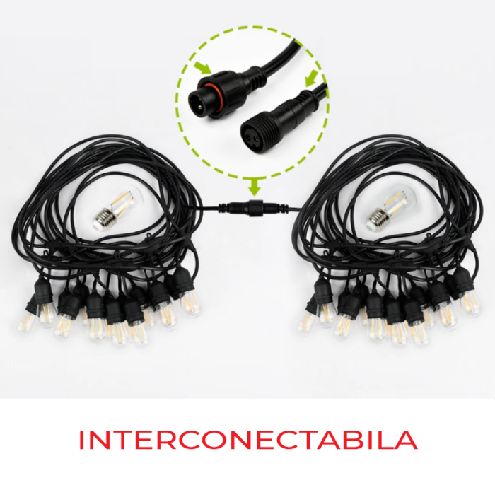 Ghirlanda Stradala Luminoasa Retro SUPER TRENDS®, Lungime 10 M, 20 Becuri LED Incluse, Fasung E27, Interconectare, IP44, Rezistenta la Intemperii, Pentru Terasă, Balcon sau Cort, Lumina Calda [5]