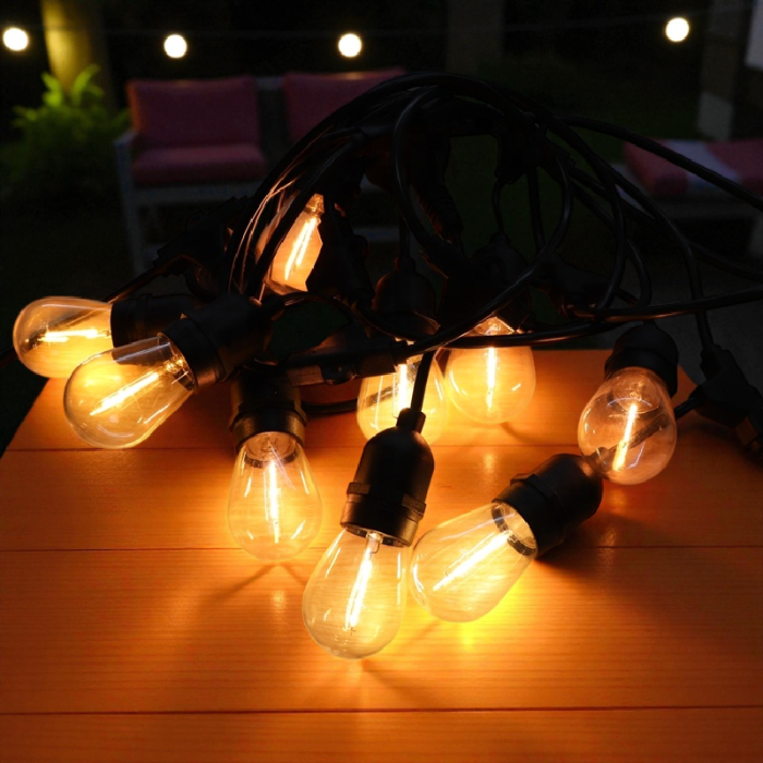 Ghirlanda Stradala Luminoasa Retro SUPER TRENDS®, Lungime 10 M, 20 Becuri LED Incluse, Fasung E27, Interconectare, IP44, Rezistenta la Intemperii, Pentru Terasă, Balcon sau Cort, Lumina Calda [7]