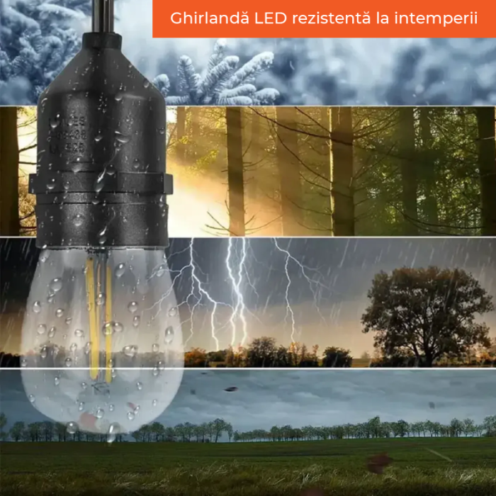 Ghirlanda Stradala Luminoasa Retro SUPER TRENDS®, Lungime 10 M, 20 Becuri LED Incluse, Fasung E27, Interconectare, IP44, Rezistenta la Intemperii, Pentru Terasă, Balcon sau Cort, Lumina Calda [13]