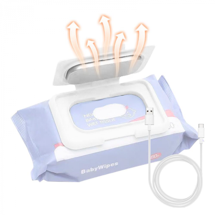 Incalzitor Servetele Umede Pentru Bebelusi Portabil Premium Super Trends®, cu Cablu USB, 12x8 cm, Albastru [5]