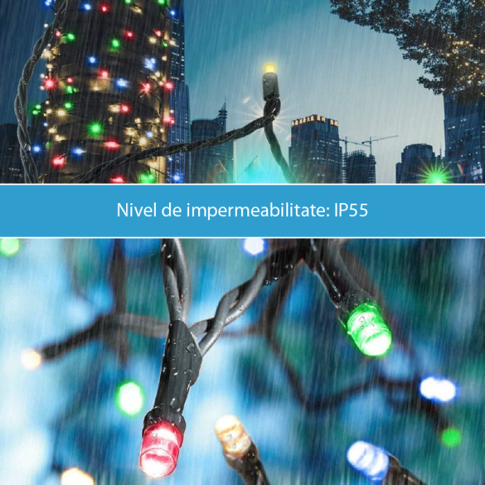 Instalatie de Craciun cu LED-uri SUPER TRENDS®, 300 LED, 24 M, 8 Moduri de Iluminare, Conectabila Cap-la-Cap, Rezistenta la Apa IP55, Pentru Interior si Exterior, Multicolor [4]