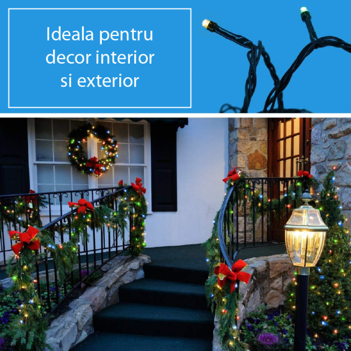 Instalatie de Craciun cu LED-uri SUPER TRENDS®, 300 LED, 24 M, 8 Moduri de Iluminare, Conectabila Cap-la-Cap, Rezistenta la Apa IP55, Pentru Interior si Exterior, Multicolor [5]