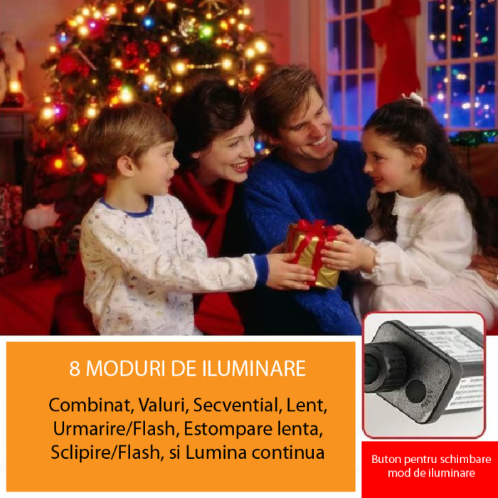 Instalatie de Craciun cu LED-uri SUPER TRENDS®, 300 LED, 24 M, 8 Moduri de Iluminare, Conectabila Cap-la-Cap, Rezistenta la Apa IP55, Pentru Interior si Exterior, Multicolor [2]