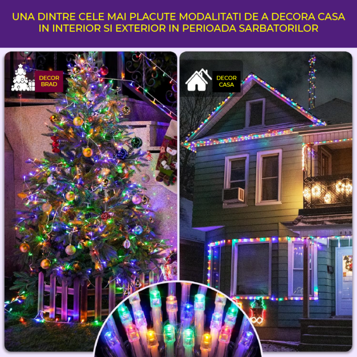 Instalatie de Craciun SUPER TRENDS®, Tip Liniara, Pentru Decor Interior si Exterior, 240 LED-uri, Model Diamant, in Rola de 50 m, Curcubeu [4]