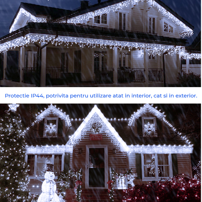 Instalatie Luminite Craciun Exterior 200 LED SUPER TRENDS, 10 m, Model Turturi de Gheata, Instalatie cu Memorie, 8 Moduri de Iluminare, Alb Rece, Transparent [6]