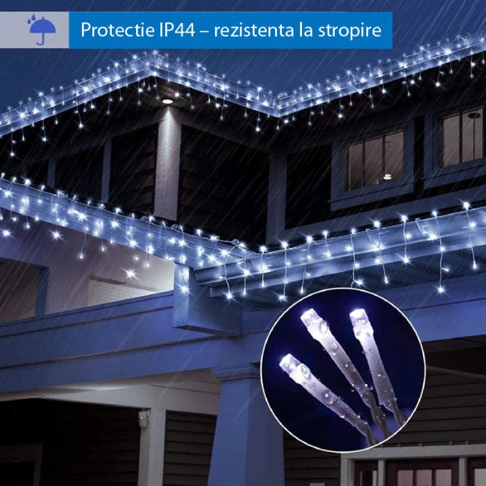 Instalatie Luminite Craciun Exterior 200 LED SUPER TRENDS, 10 m, Model Turturi de Gheata, Instalatie cu Memorie, 8 Moduri de Iluminare, Alb Rece, Transparent [2]