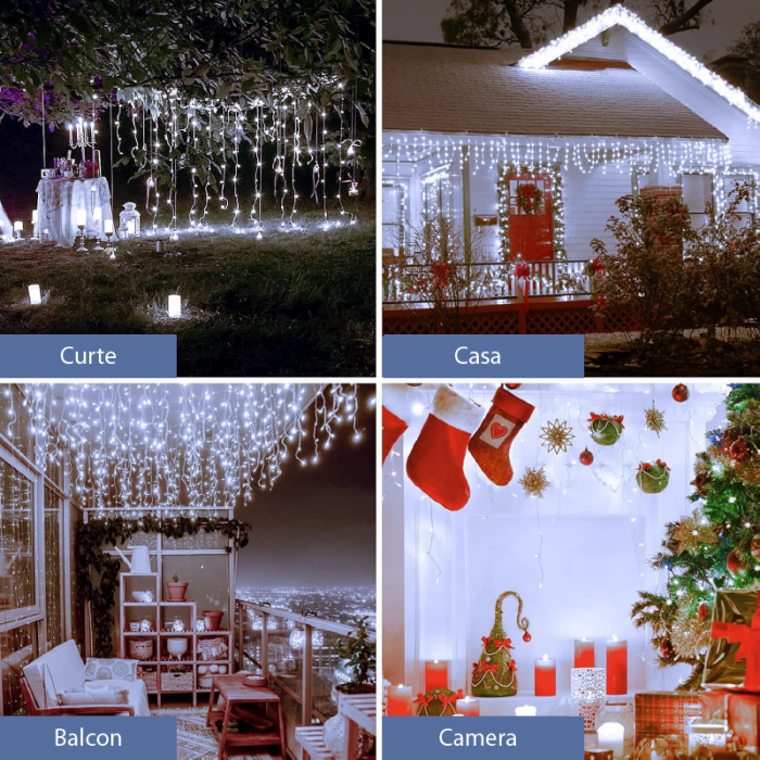 Instalatie Luminite Craciun Exterior 200 LED SUPER TRENDS, 10 m, Model Turturi de Gheata, Instalatie cu Memorie, 8 Moduri de Iluminare, Alb Rece, Transparent [4]