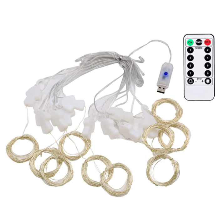 Instalatie Tip Perdea Lumini LED 3x3 m  SUPER TRENDS®, 300 LED-uri, Control USB si Telecomanda, 8 Moduri de Iluminare, Pentru Craciun, Decor si Petreceri, Alb Cald [2]