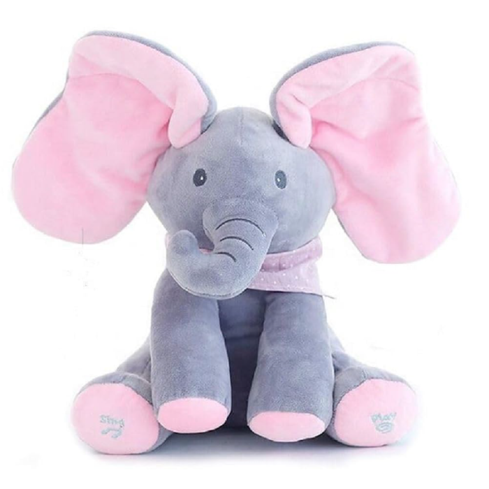 Jucarie Interactiva Muzicala Elefant de Plus pentru Copii 2+ SUPER TRENDS®, Canta Cucu-Bau, cu Urechi Miscatoare, Animal de Plus Moale, 30 cm [2]