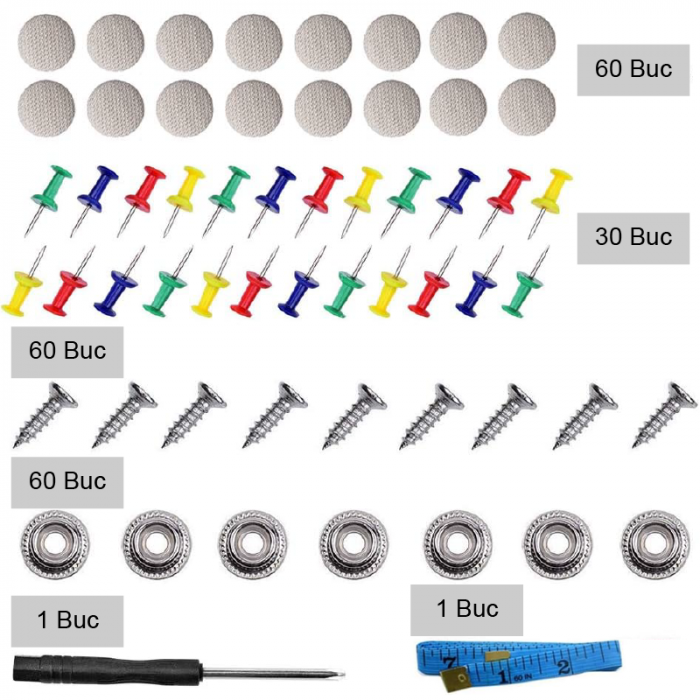 Kit Pentru Reparare Tapiterie Plafon Auto Profesional SUPER TRENDS®, 60 Buc Capse Gri, 30 Buc Ace de Pozitionare, Surubelnita, Ruleta, Potrivit Pentru Toate Masinile [2]
