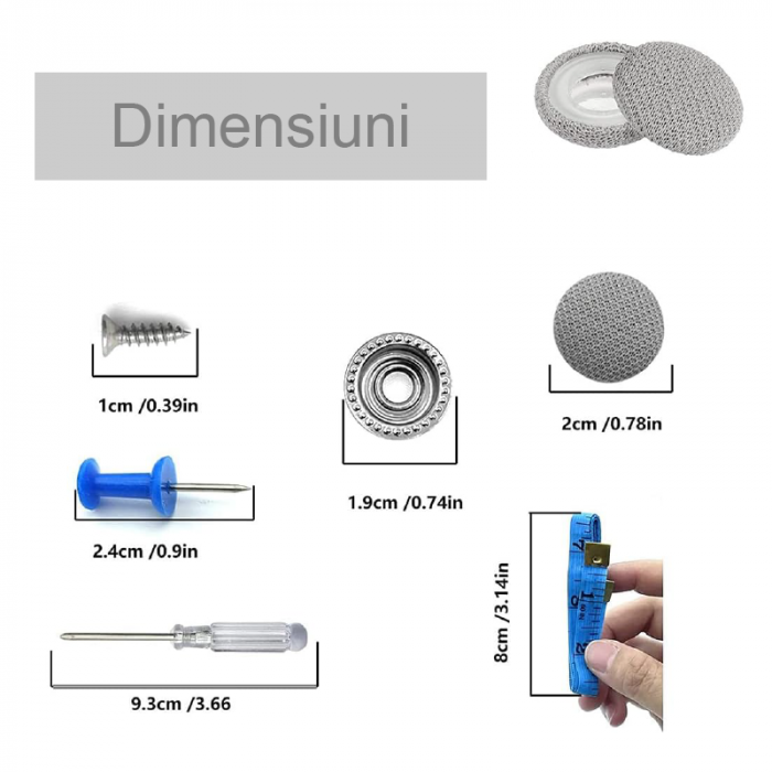 Kit Pentru Reparare Tapiterie Plafon Auto Profesional SUPER TRENDS®, 60 Buc Capse Gri, 30 Buc Ace de Pozitionare, Surubelnita, Ruleta, Potrivit Pentru Toate Masinile [3]