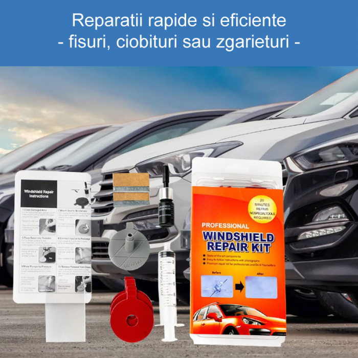 Kit Reparatie Parbriz Profesional SUPER TRENDS®, Geam auto, Fisura, Lovitura Piatra, Accesorii si Adeziv, Calitate [2]