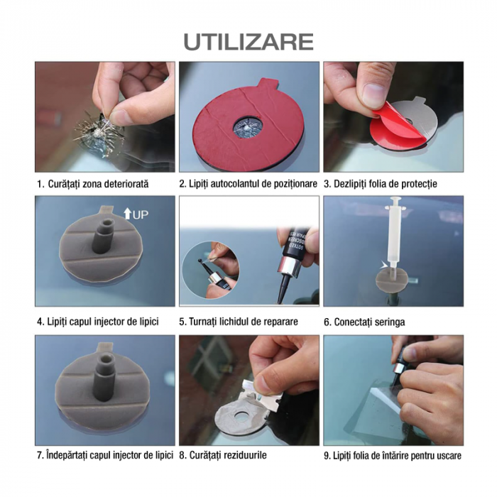 Kit Reparatie Parbriz Profesional SUPER TRENDS®, Geam auto, Fisura, Lovitura Piatra, Accesorii si Adeziv, Calitate [3]