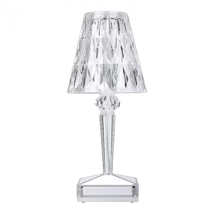 Lampa de Masa Cristal LED Premium SUPER TRENDS®, Tactila, Schimbare Culori in 3 Moduri, Reincarcabila, Acril, Design modern, Inaltime 26 cm [1]
