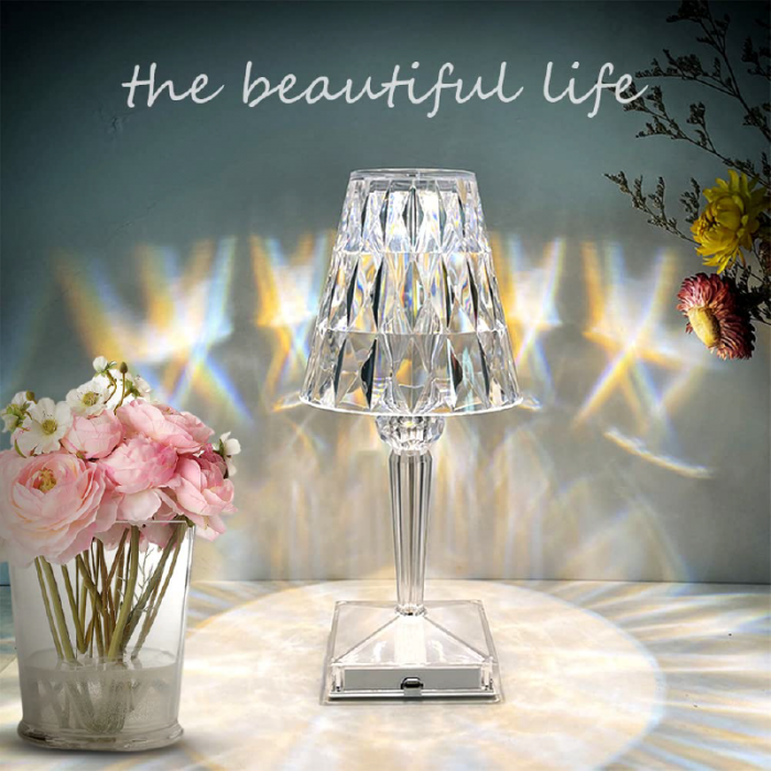 Lampa de Masa Cristal LED Premium SUPER TRENDS®, Tactila, Schimbare Culori in 3 Moduri, Reincarcabila, Acril, Design modern, Inaltime 26 cm [6]