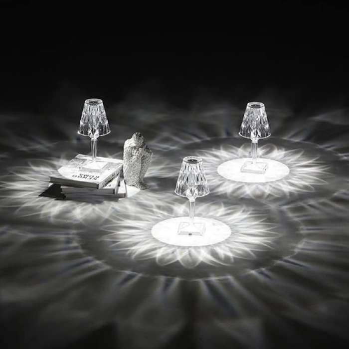 Lampa de Masa Cristal LED Premium SUPER TRENDS®, Tactila, Schimbare Culori in 3 Moduri, Reincarcabila, Acril, Design modern, Inaltime 26 cm [7]