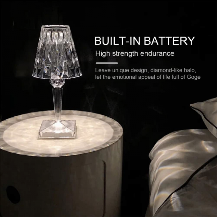 Lampa de Masa Cristal LED Premium SUPER TRENDS®, Tactila, Schimbare Culori in 3 Moduri, Reincarcabila, Acril, Design modern, Inaltime 26 cm [3]