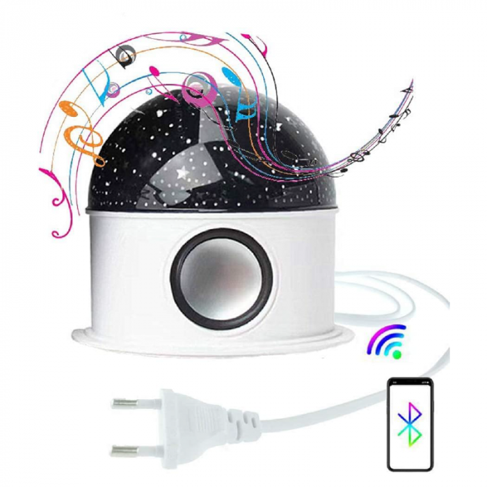 Lampa de Veghe, Proiector de Lumina de Noapte cu Luna si Stele Premium SUPER TRENDS®, Bluetooth, Rotatie 360°, Telecomanda si Difuzor, Alb [3]