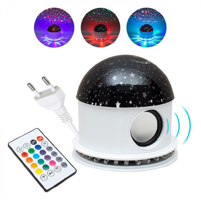 Lampa de Veghe, Proiector de Lumina de Noapte cu Luna si Stele Premium SUPER TRENDS®, Bluetooth, Rotatie 360°, Telecomanda si Difuzor, Alb [2]