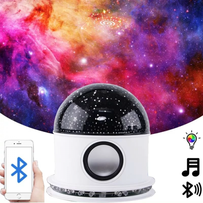 Lampa de Veghe, Proiector de Lumina de Noapte cu Luna si Stele Premium SUPER TRENDS®, Bluetooth, Rotatie 360°, Telecomanda si Difuzor, Alb [4]