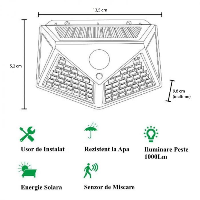 Set 10 Lampi Solare cu LED Premium SUPER TRENDS®, 4 W, 280 Lm, Lumina Rece, cu Senzor de Miscare, 3 Moduri de Iluminare, Negru, IP65, Pentru Exterior [6]