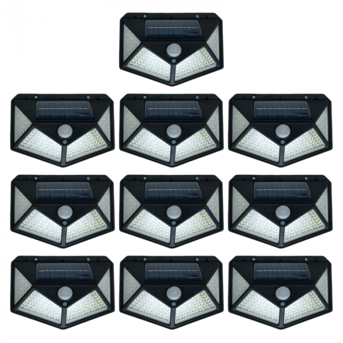 Set 10 Lampi Solare cu LED Premium SUPER TRENDS®, 4 W, 280 Lm, Lumina Rece, cu Senzor de Miscare, 3 Moduri de Iluminare, Negru, IP65, Pentru Exterior [1]